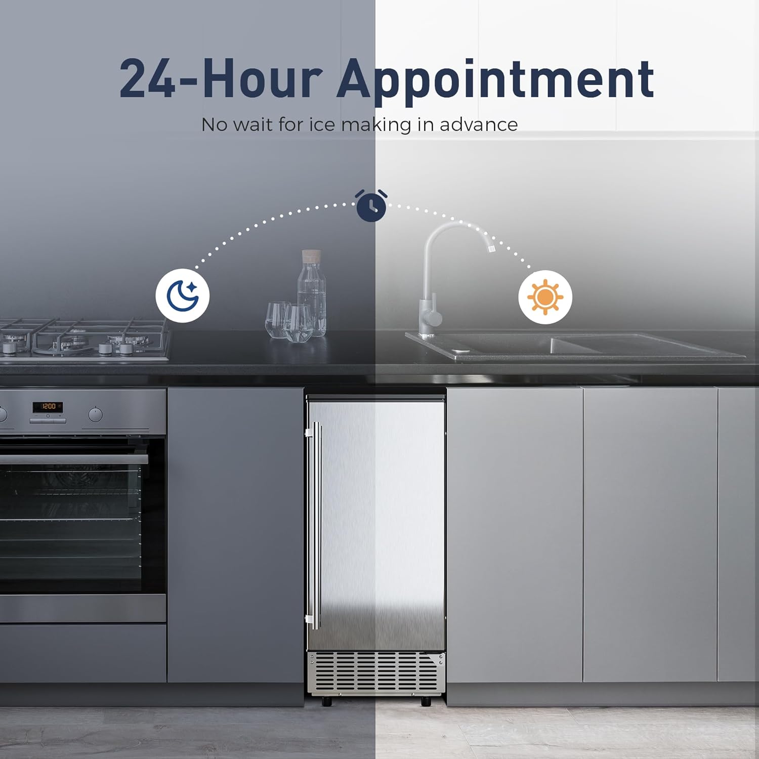 Commercial Under Counter Ice Maker Machine 80Lbs/Day with 24lbs Ice Storage Built-in Drain Pump/Automatic Cleaning/Timing Setting/Smart LCD Panel Ideal for Both Home and Commercial Use