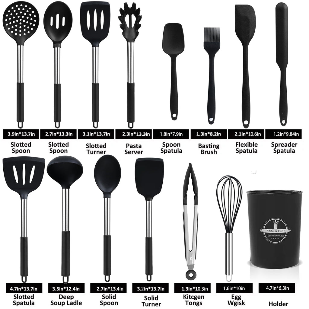 Silicone Cooking Utensils Set, 26 Pcs, Heat Resistant Kitchen Utensils Set, Black