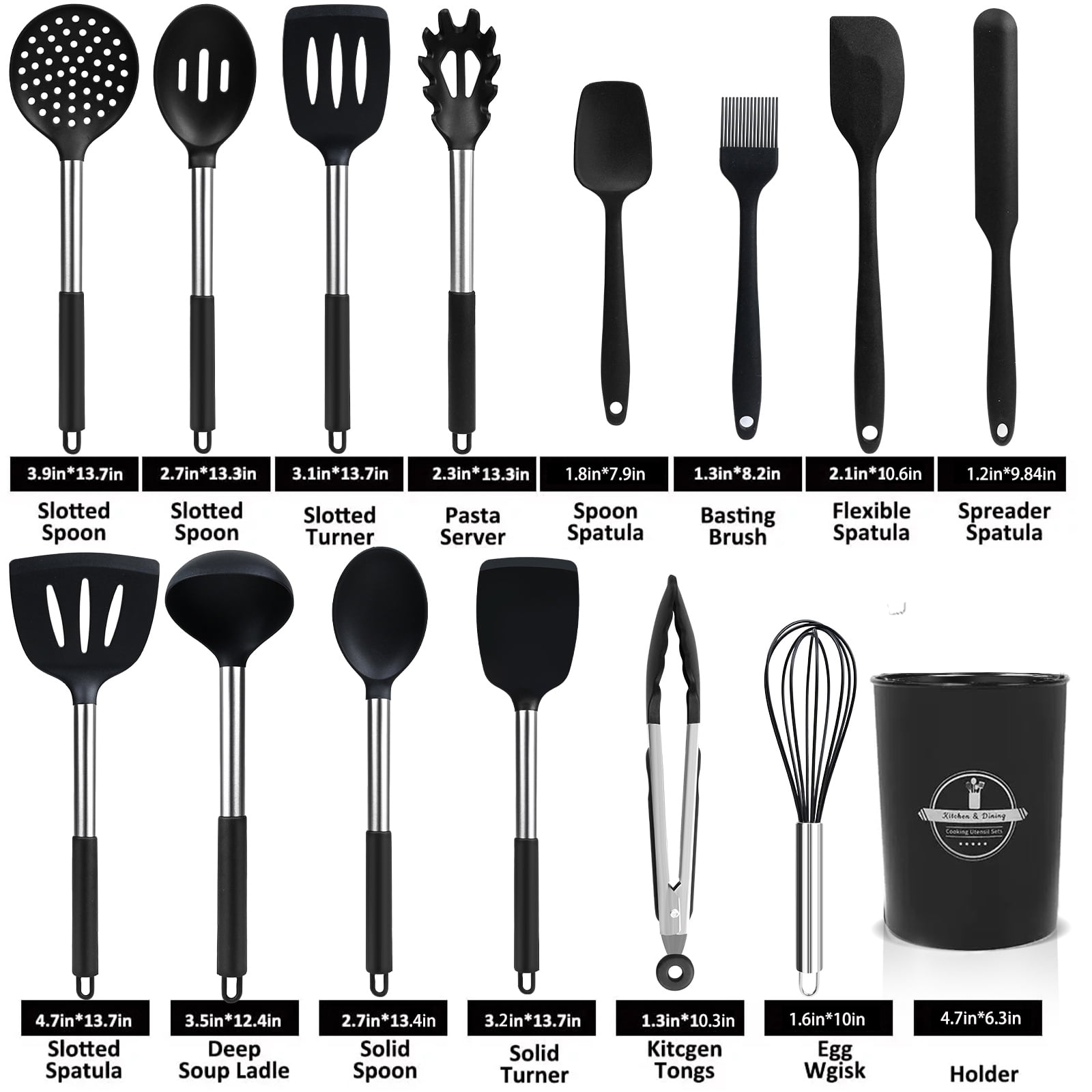 Silicone Cooking Utensils Set, 26 Pcs, Heat Resistant Kitchen Utensils Set, Black