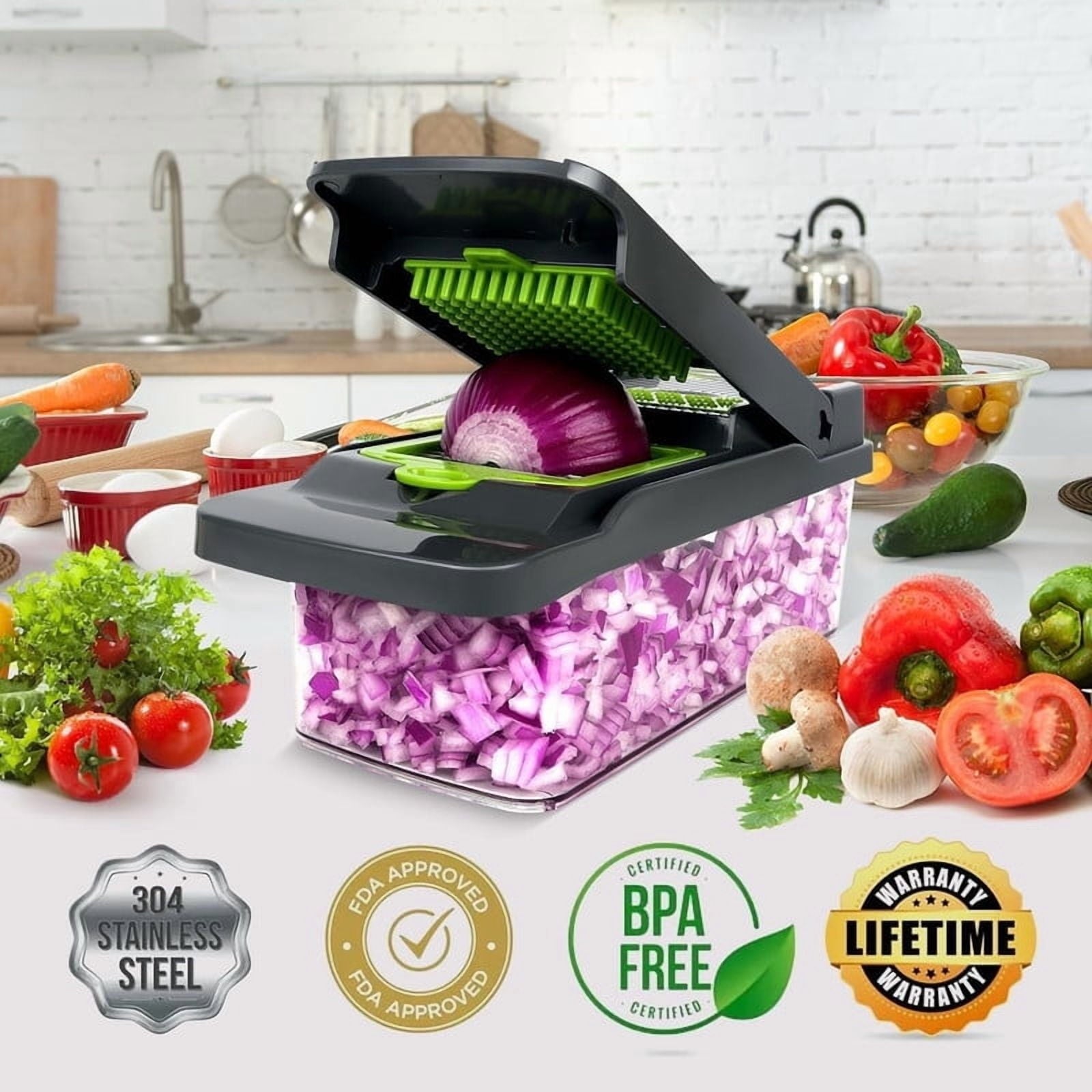 Vegetable Chopper Cutter Slicer Multifunctional 15-in-1 Food Veggie Salad Onion Chopper Cutter Dicer with Container, ...