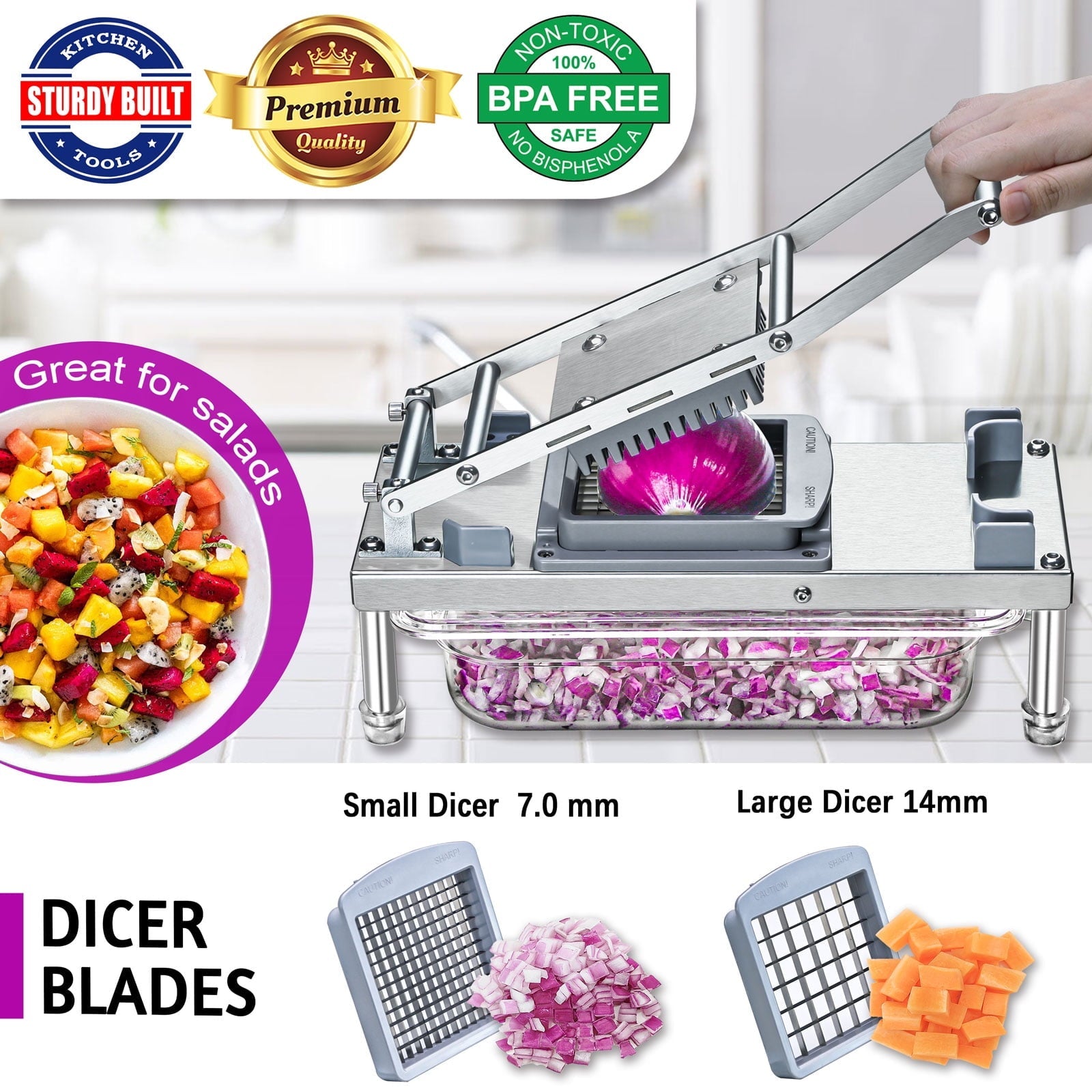 Stainless Steel Vegetable Chopper, Veggie Chopper With 8 Blades, Onion Dicer with Container, Food Cutter & M...