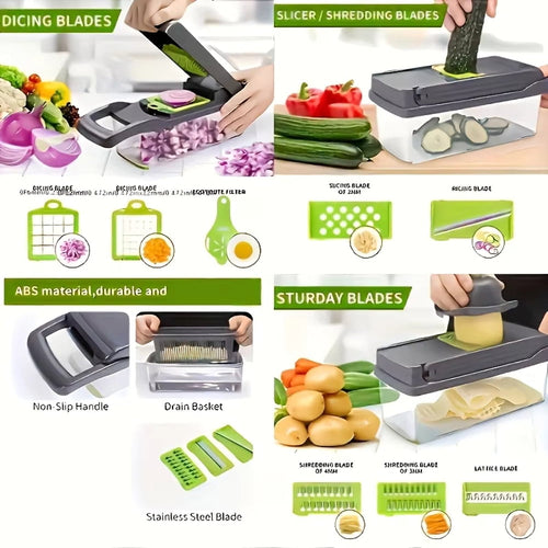 14 in 1 Multifunctional Vegetable Chopper Onion Chopper Handle Food Grate Food Chopper Kitchen Vegetable Slicer Dicer...