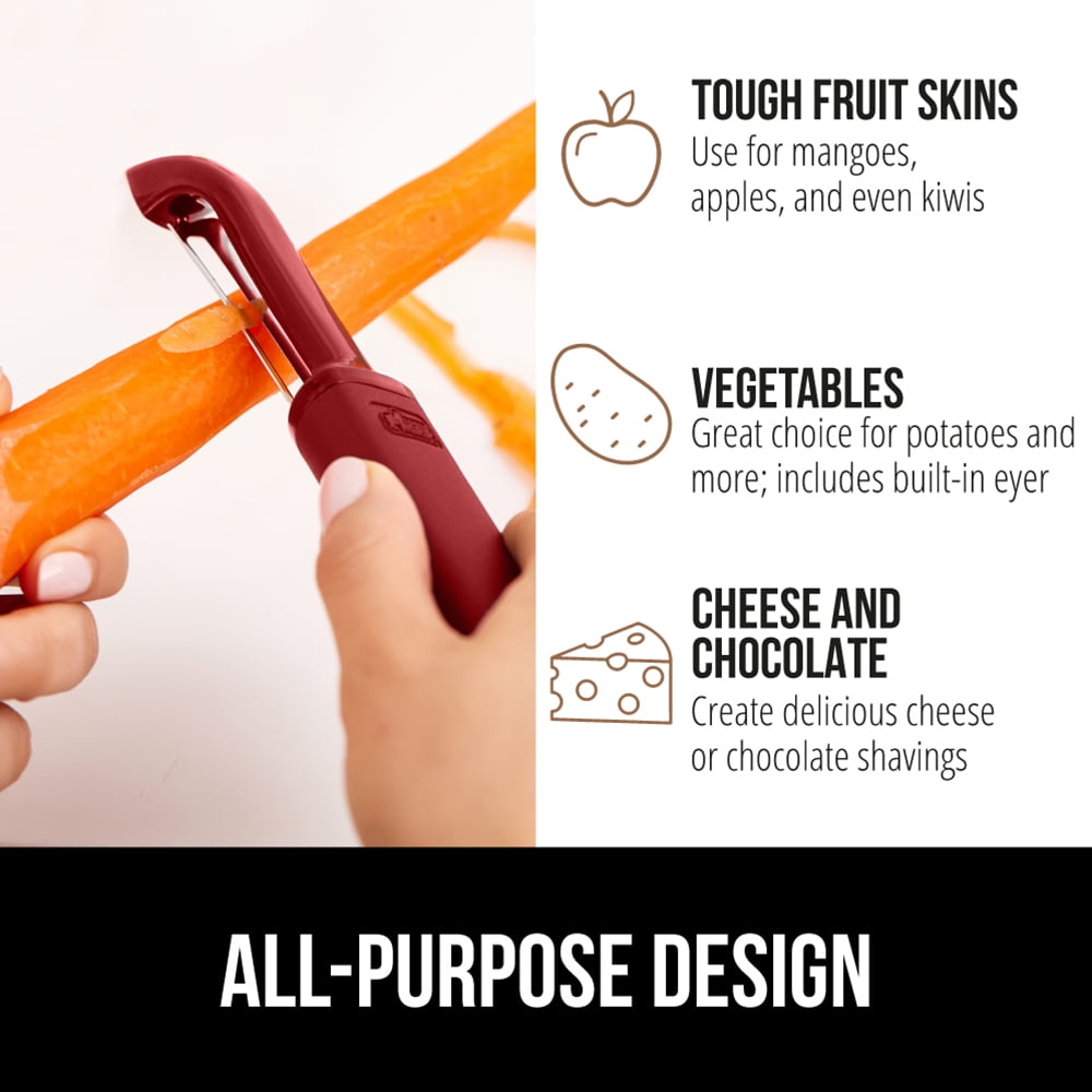Vegetable Peeler, Stainless Steel, Includes Blade Cover, Peels Potatoes Apples, Red