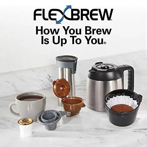 Hamilton Beach FlexBrew Thermal Coffee Maker, Single Serve &amp; Full Pot, Compatible with K-Cup Pods or Grounds, Programmable, Black and Stainless (49966)