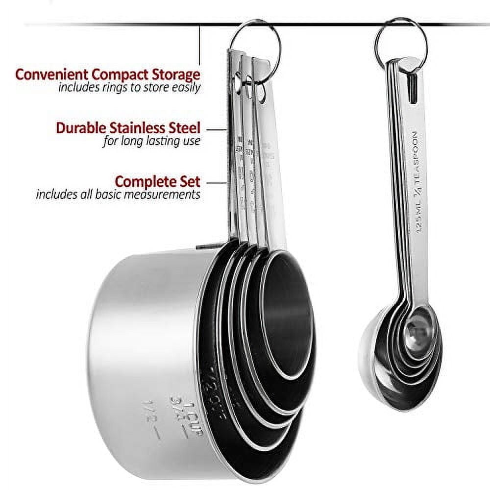 Stainless Measuring Cups And Measuring Spoons 10-Piece Set, 5 Cups And 5 Spoons