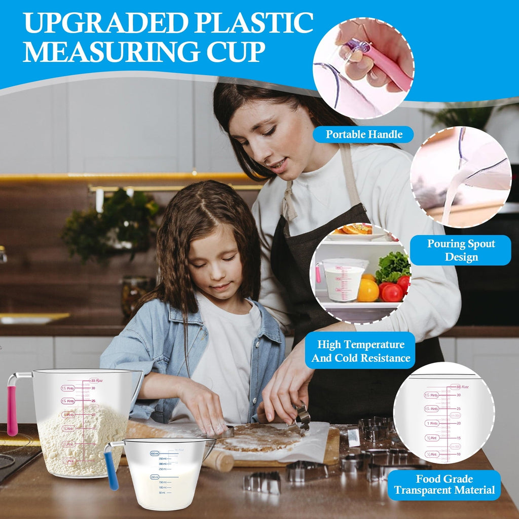 16-Piece Measuring Cups and Spoons Set, Nesting Stainless Steel Measuring Cups Spoons with 3 Plastic Measuring Cup 3 ...