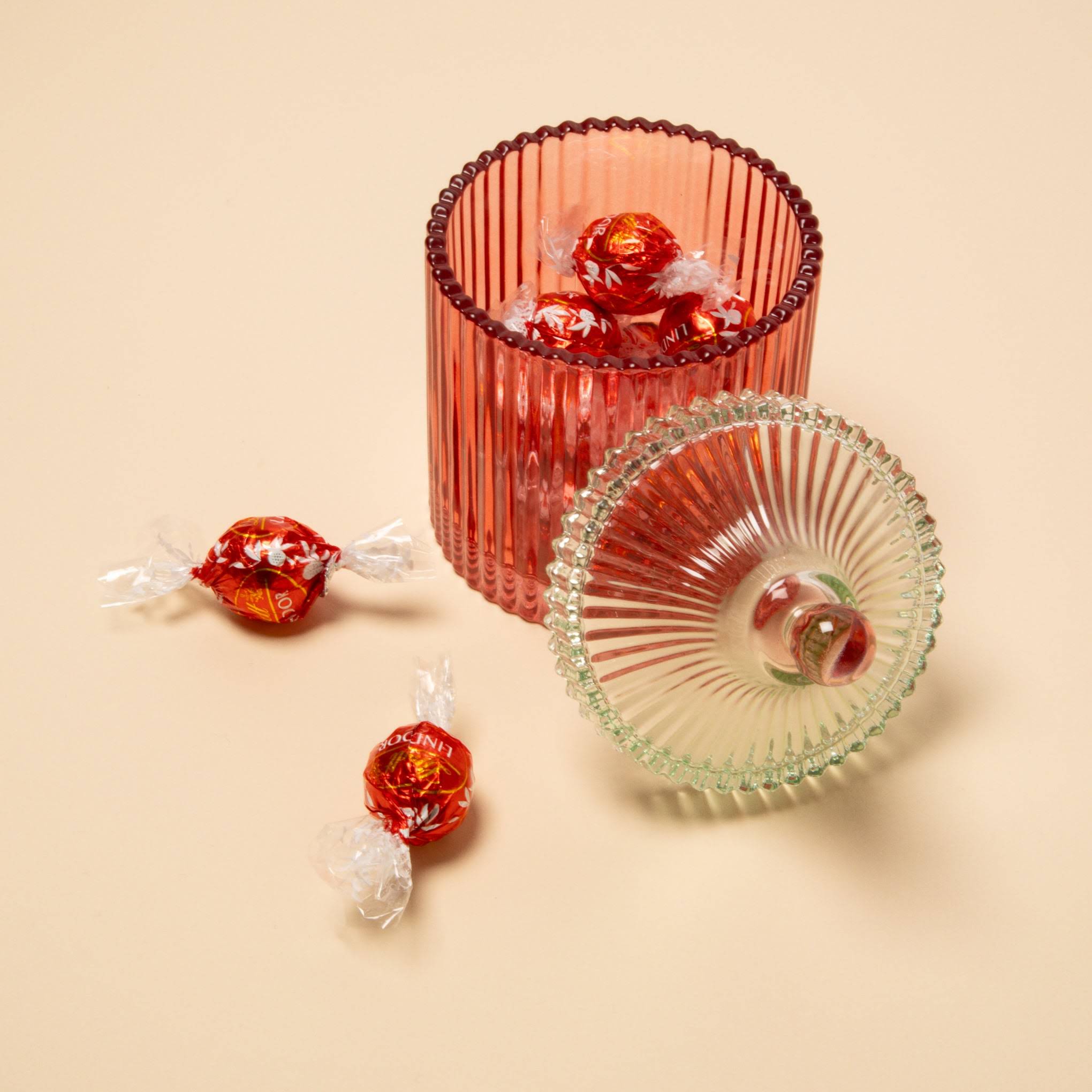 Candy Stripe Glass Storage Jar - Red/ Light Mint