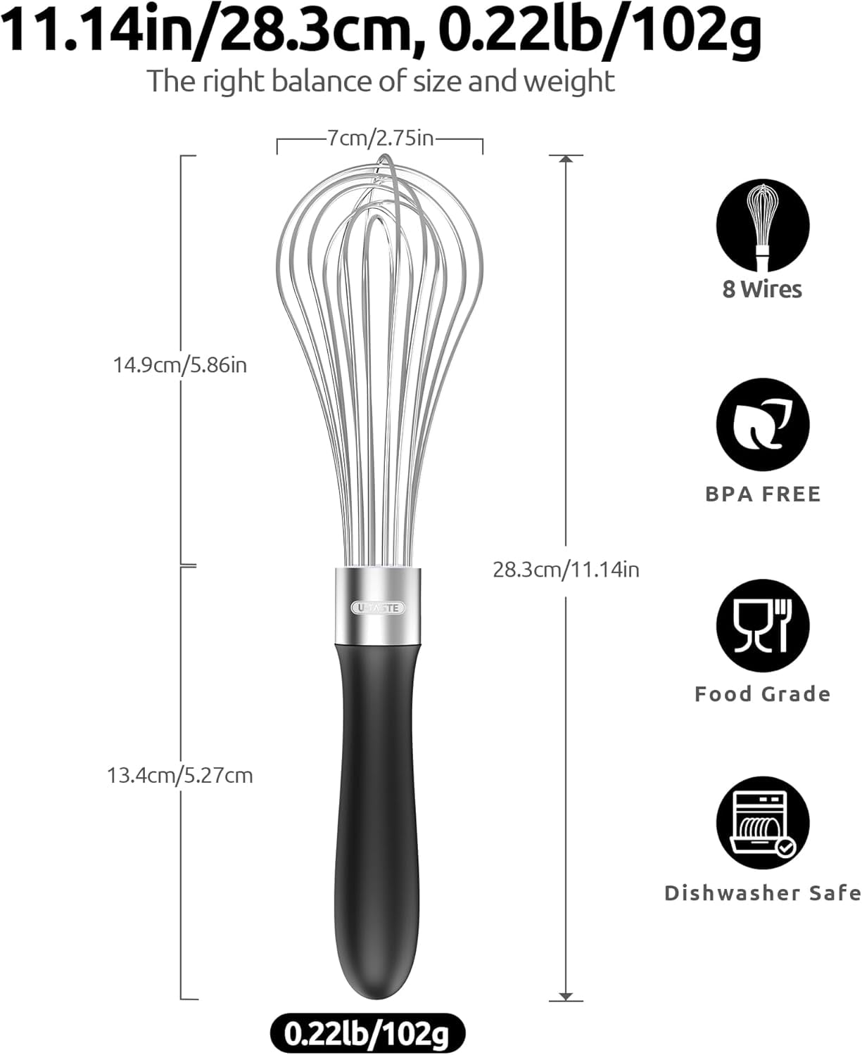 Whisk for Cooking: 18/10 Stainless Steel Kitchen Wire Whisk, Medium Heavy Duty Egg Beater, Manual Bak...