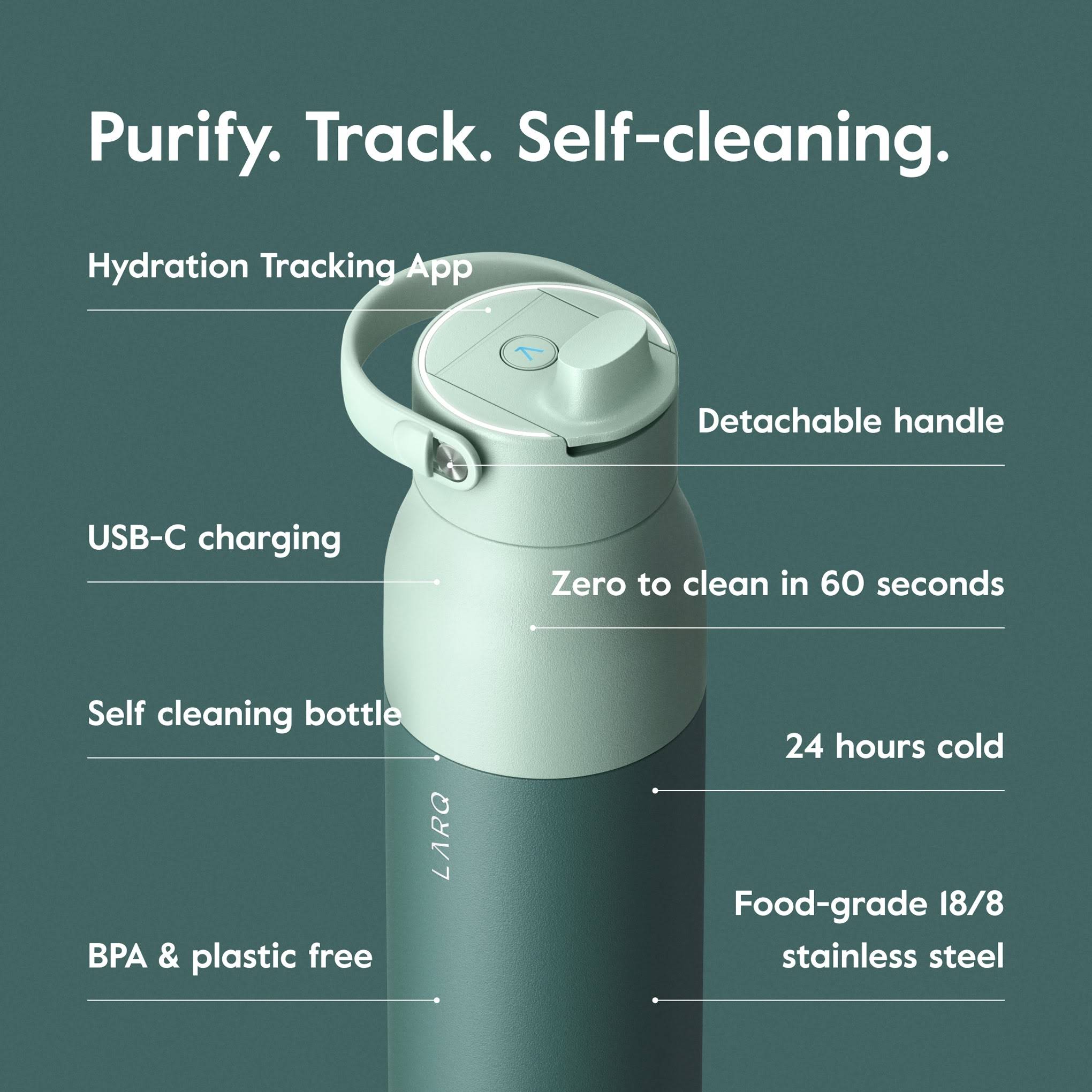 Larq PureVis 2.0 Water Bottle &amp; Filters - Eucalyptus Green
