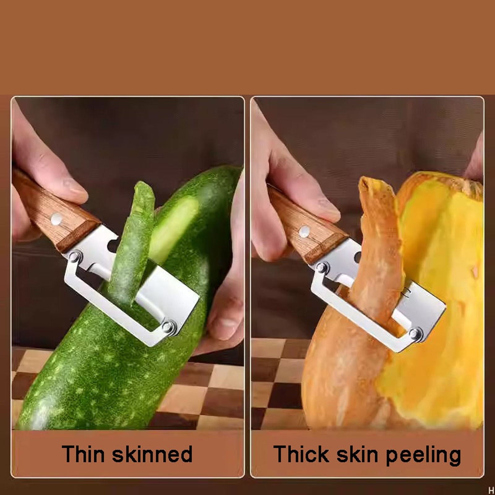 Vegetable Peeler with Wooden Handle, Thickened Stainless Steel Potato Peeler with Bottle Opener, Ergo...