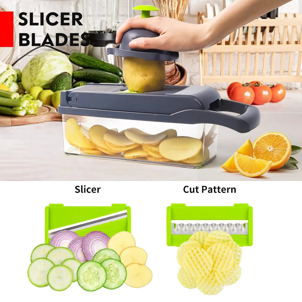 16-in-1 Food Dicer, Slicer, Shredder, Chopper for Vegetables with Stainless Steel Blades