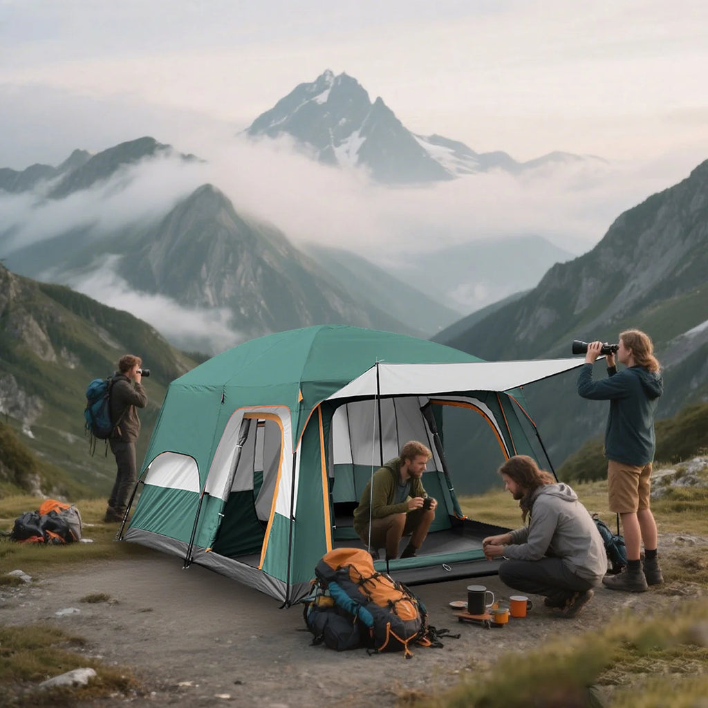 KFeng 12 Person Tents for Camping - 2Rooms 3Doors&3Windows Mesh,Suitable for Outdoor/Picnic,Brown