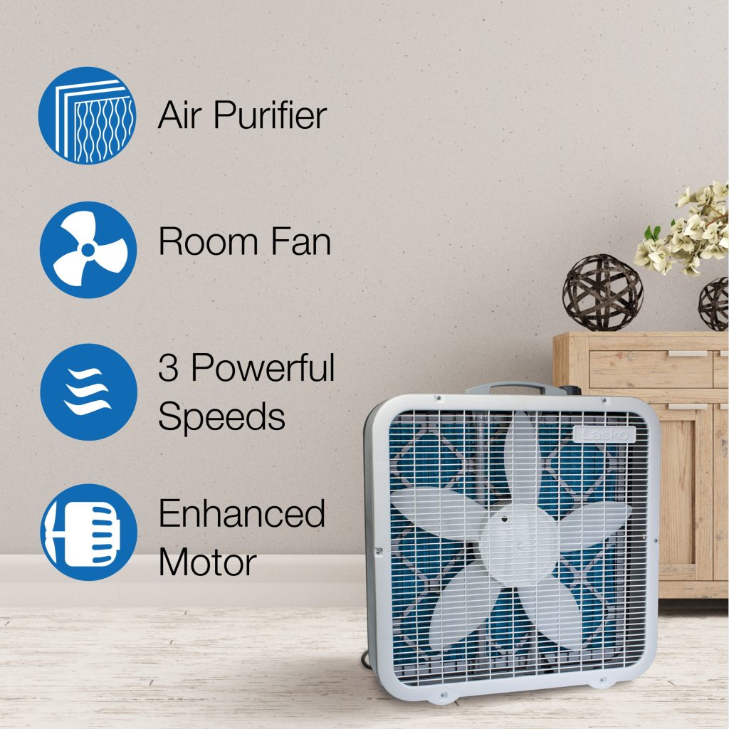 Lasko Air Flex 2-in-1 Box Fan &amp; Air Purifier, 20-Inch, 3 Speeds, White, FF305