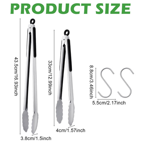 2 Pack 12 16 Inch Extra Long Grill Tongs - Stainless Steel Cooking Tongs, Metal Locking Tong for BBQ, Grilli...
