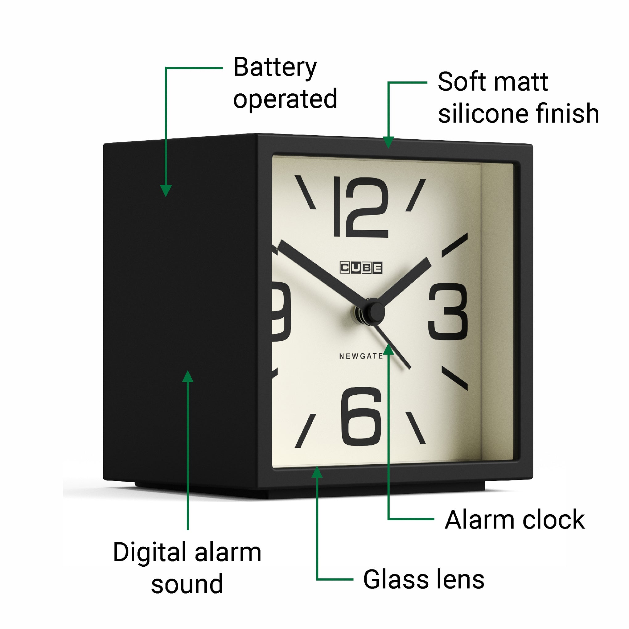Newgate Cube Alarm Clock - Black