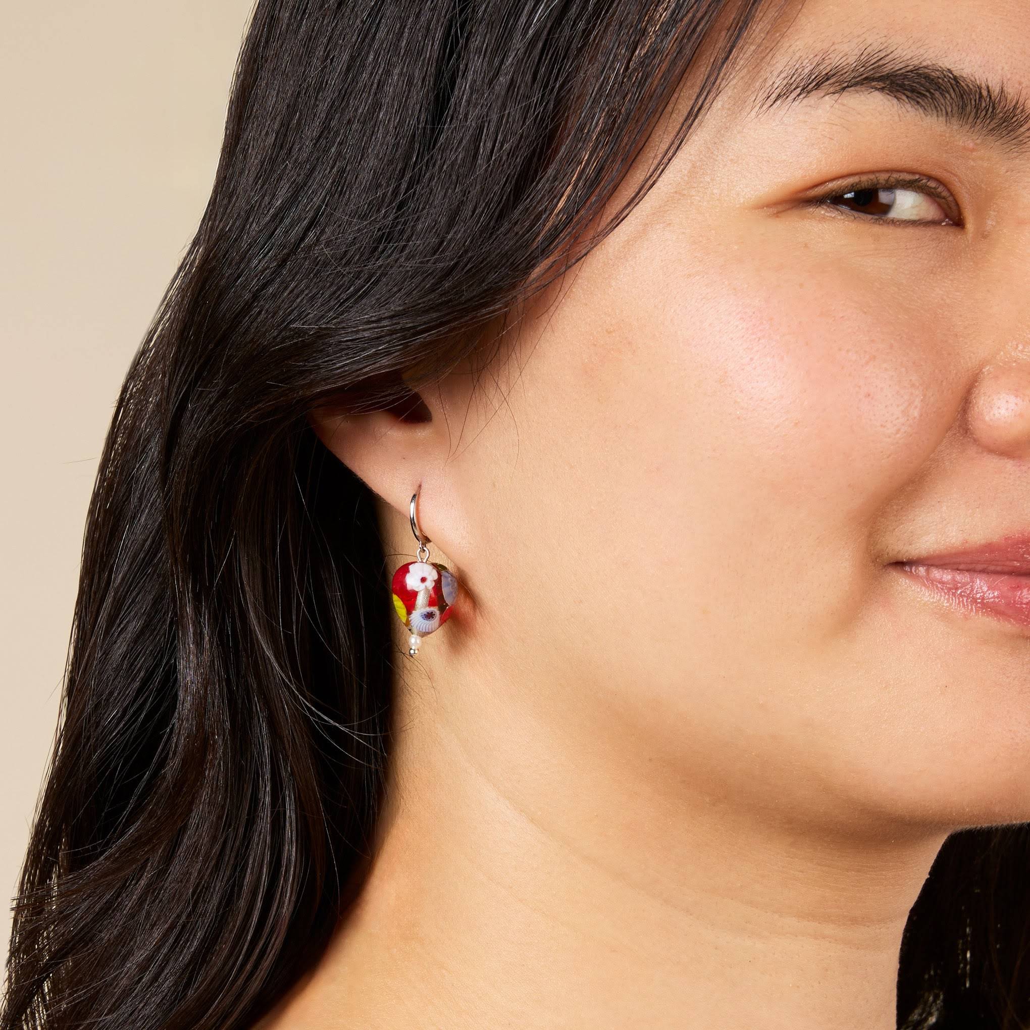 Yam Posy Huggie Hoop Earrings - Silver/ Multi