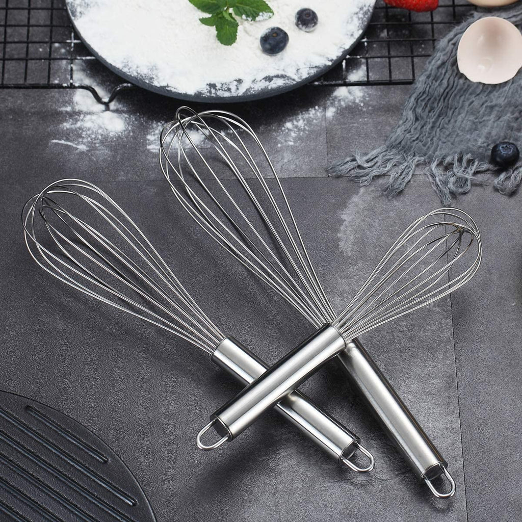 Whisk Set Pack of 3 Stainless Steel 8" 10" 12" Whisks for Cooking, Beater, Kitchen Wire Wisk