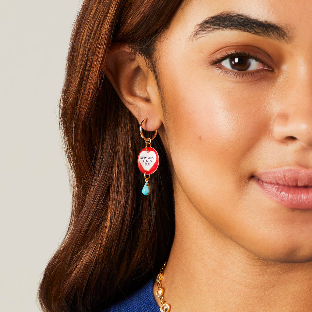 Haricot Vert Small Hoop Earrings with NYC Icon Charms - NY/ Pizza