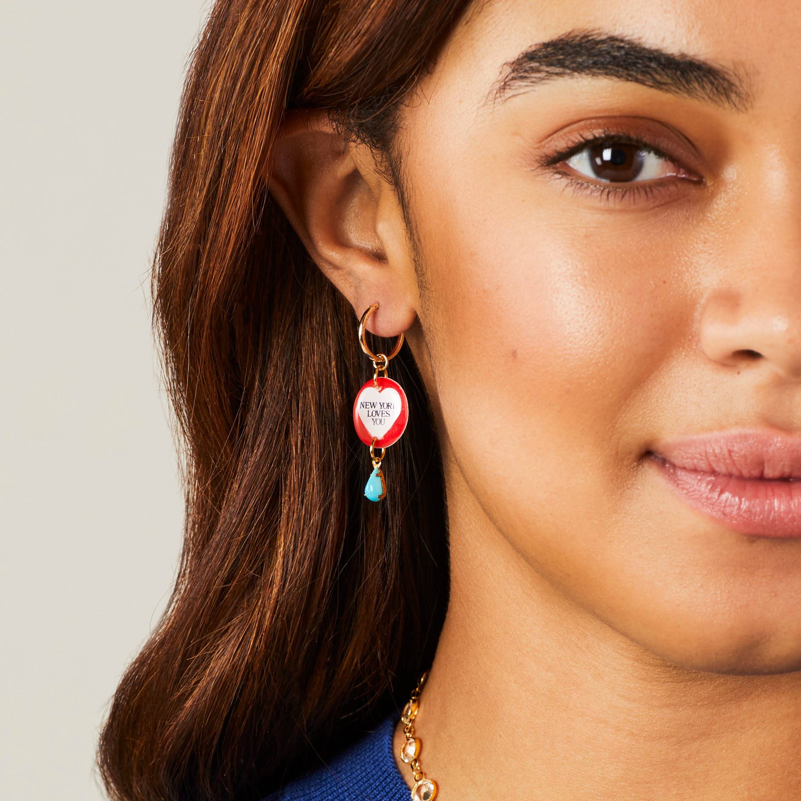 Haricot Vert Small Hoop Earrings with NYC Icon Charms - NY/ Pizza