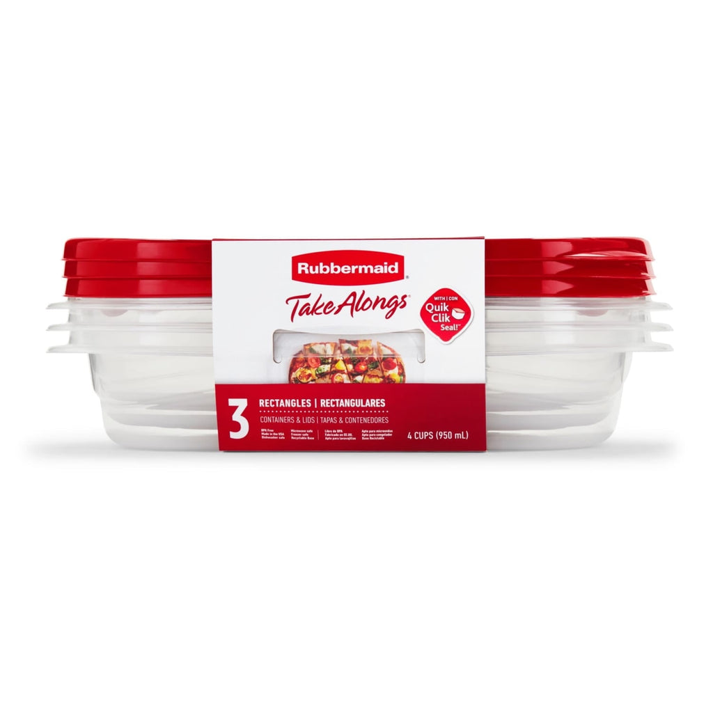 4.0-Cup Rectangle Food Storage Containers, Ruby Red, 3 pack
