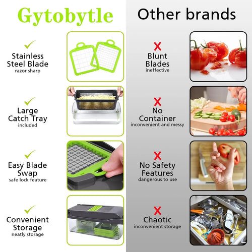 16-in-1 Food Dicer, Slicer, Shredder, Chopper for Vegetables with Stainless Steel Blades