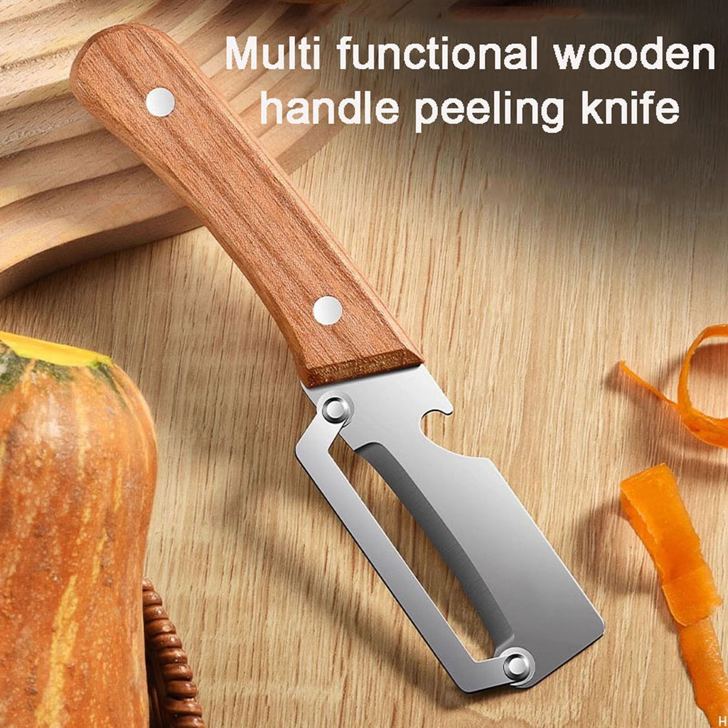 Vegetable Peeler with Wooden Handle, Thickened Stainless Steel Potato Peeler with Bottle Opener, Ergo...