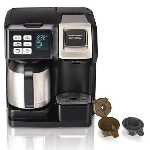 Hamilton Beach FlexBrew Thermal Coffee Maker, Single Serve &amp; Full Pot, Compatible with K-Cup Pods or Grounds, Programmable, Black and Stainless (49966)