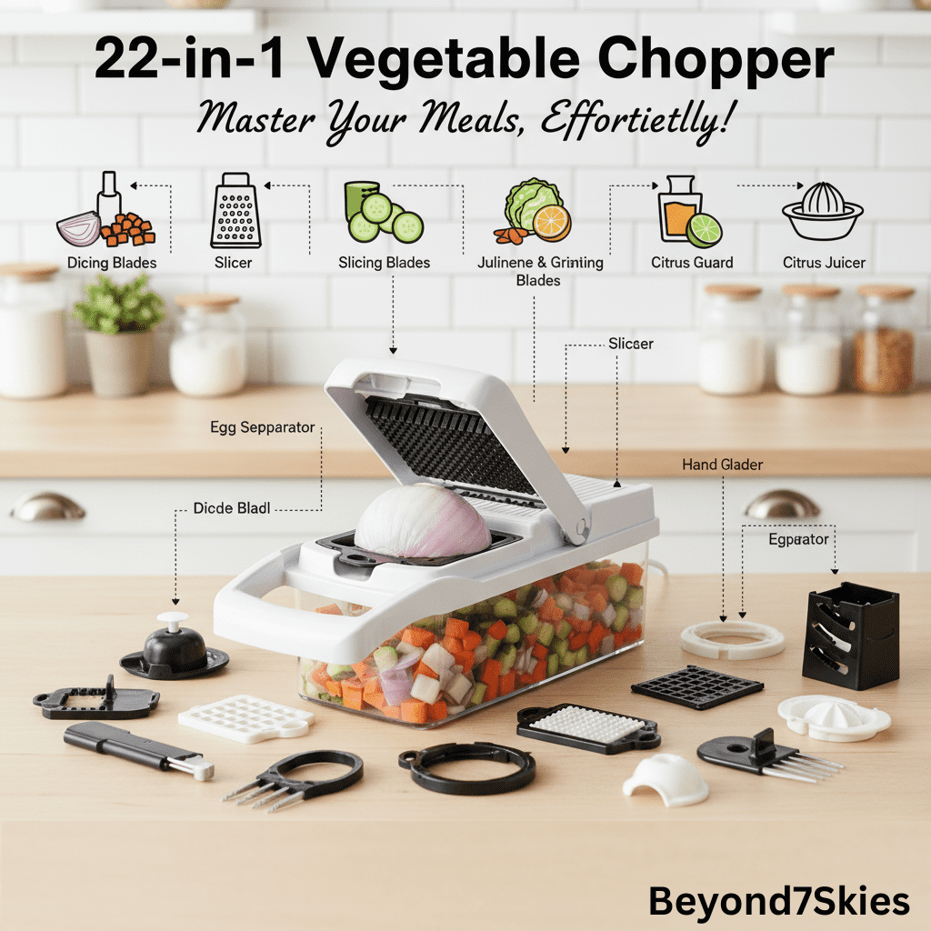 Vegetable Chopper 22-in-1, Food Dicer Slicer with Container, 13 Stainless Steel Blades, Multifunctional Veggie Cutter...