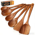 Wooden Spoons for Cooking, 6 PCS Teak Wood Cooking Utensil Set, Wooden Kitchen Utensils for Nonstick Pans & Cookware,...