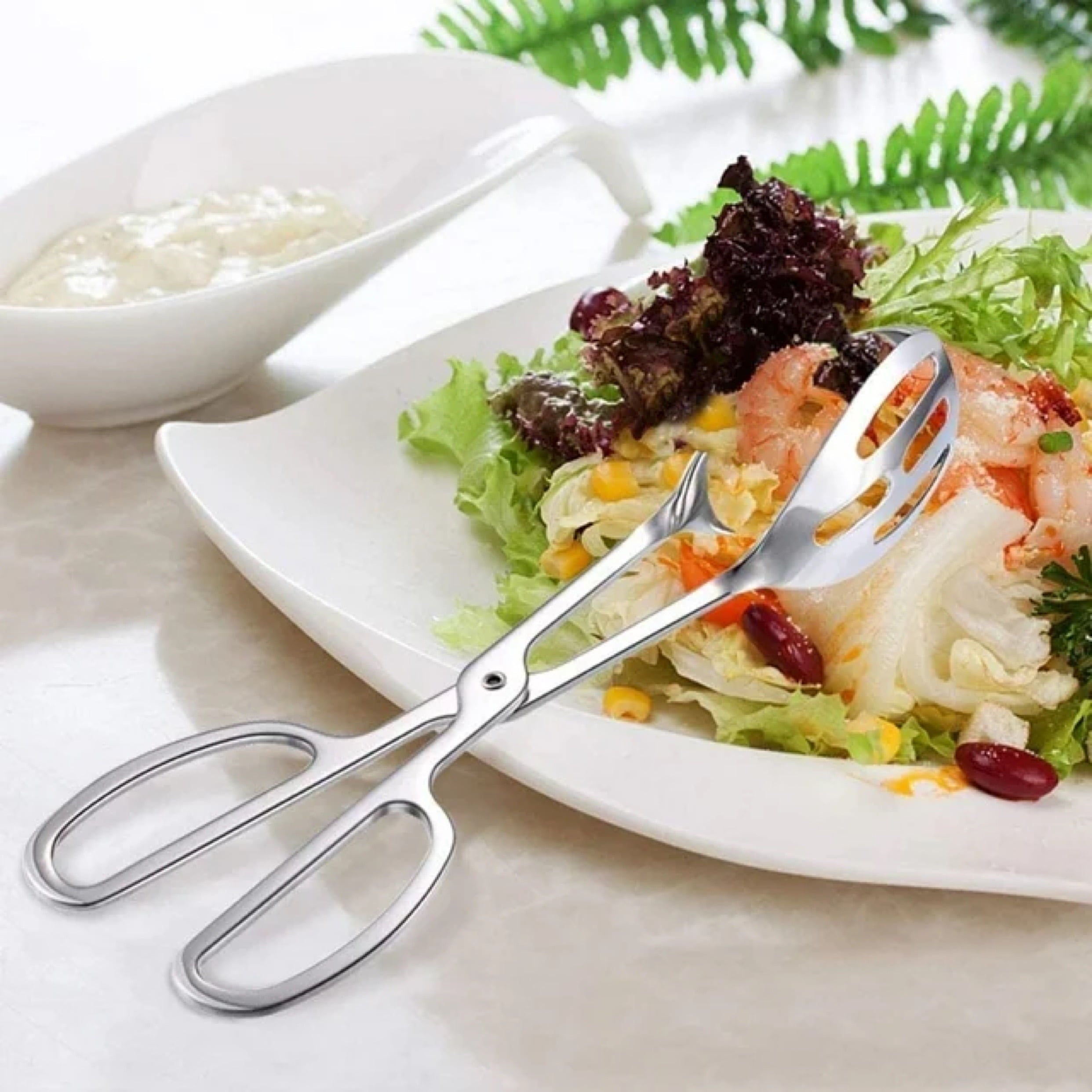 2 Pcs Salad Tongs, 10'' Stainless Steel Kitchen Tongs, for Baking Cake Buffet Pasta Restaurant Home Kitchen Gadg...