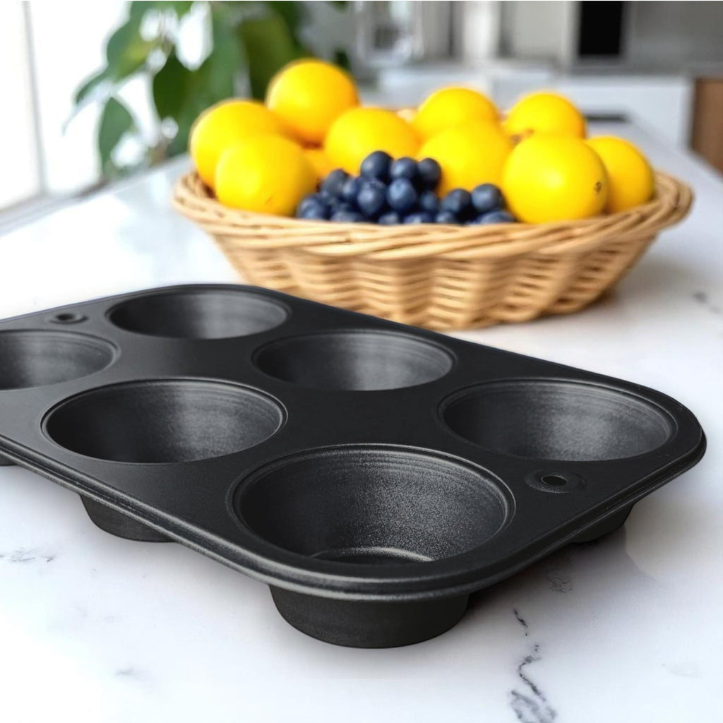 6-Cup Nonstick Steel Muffin Pan, 2.9" Cup, Gray, 1 Count