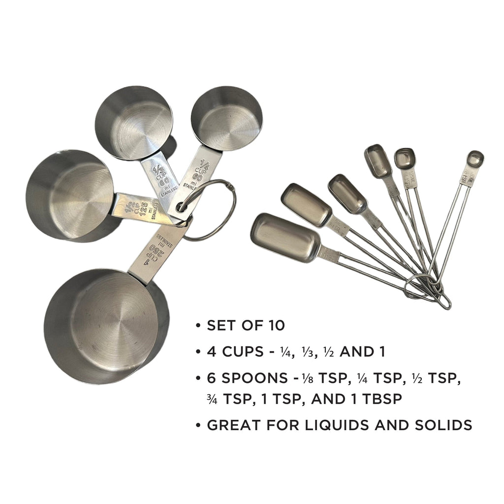 Stainless Steel Measuring Cup and Spoon Set, 10 Different Sized Cups and Spoons