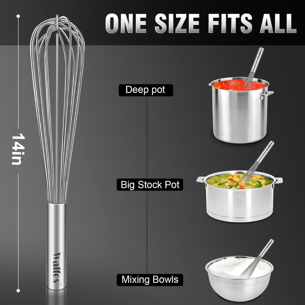 Whisk,14in Large Whisks, Heavy Duty Stainless Steel Wire Whisk for Blending, Whisking, Beating Suitable for st...