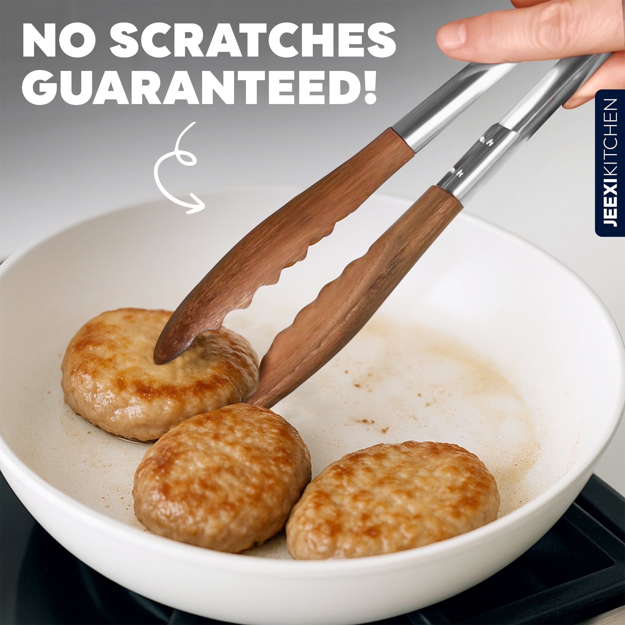 Wood Kitchen Tongs Set Stainless Steel with Acacia Wood Tips, 2-Pack (9 & 12) Heat Resistant up to 600F, Non-Scr...