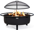 SUNCREAT 42” Patio Fire Pit Wood Burning with Mesh Spark Screen, Bonfire Outdoor firepit with Fireplace Poker, Black