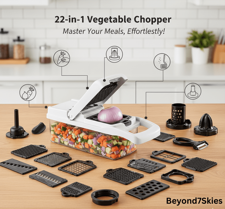 Vegetable Chopper 22-in-1, Food Dicer Slicer with Container, 13 Stainless Steel Blades, Multifunctional Veggie Cutter...