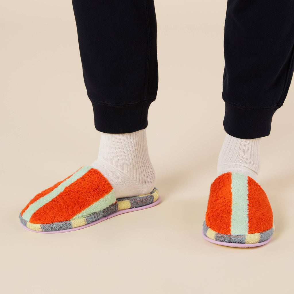 Dusen Dusen Striped Terry Slippers - Orange/ Slate Gray