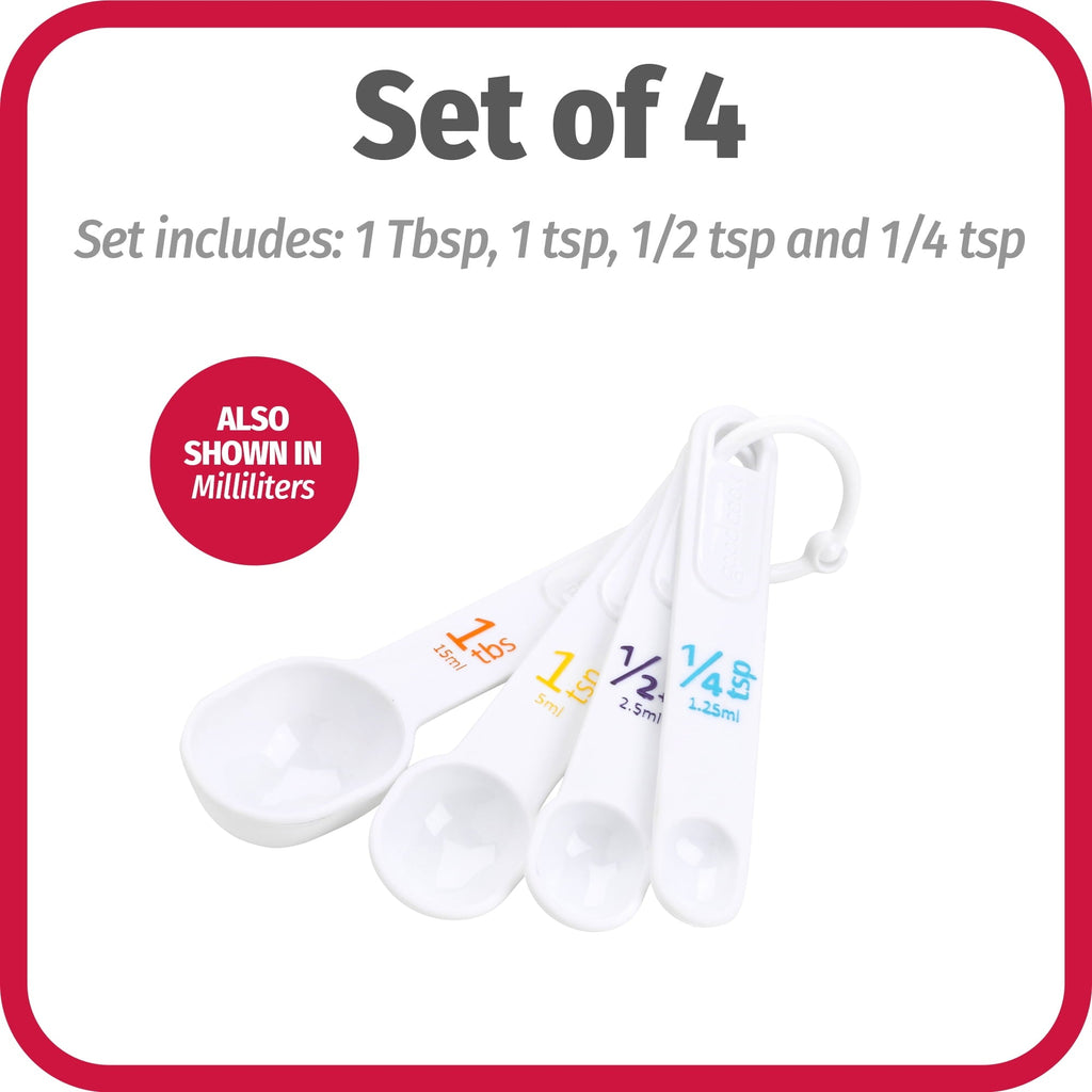 (6 pack) Plastic Measuring Cup Set with Storage Ring, White, 4-Pieces