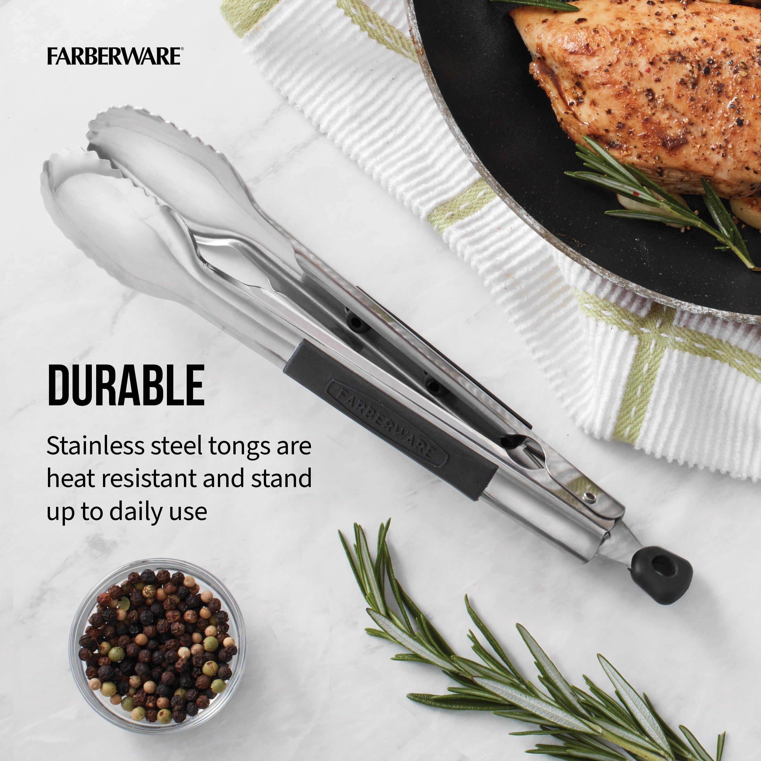 Stainless Steel 9 in Locking Kitchen Food Tongs