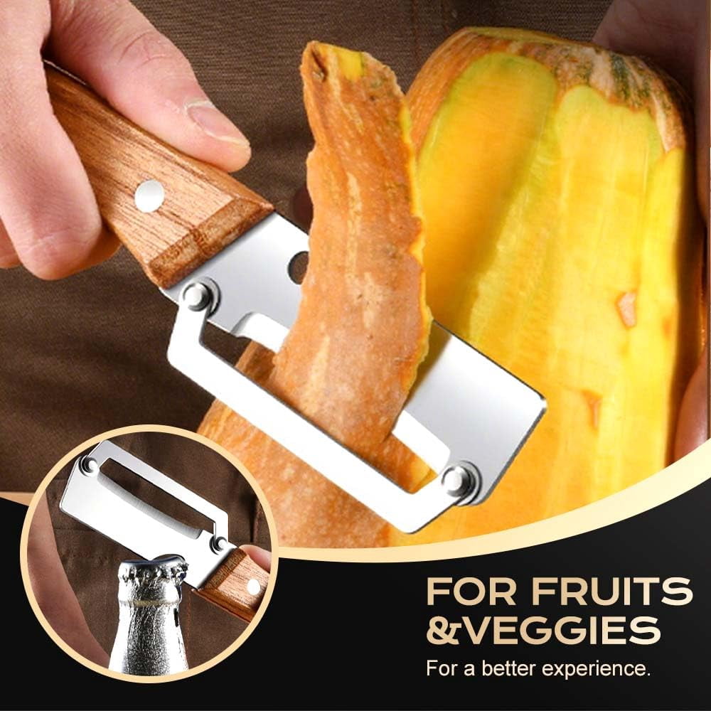 Vegetable Peeler Stainless Steel Blade Wooden Handle Bottle Opener, Fruit Potato Carrot Apple Peeling Tool Sharp Dura...