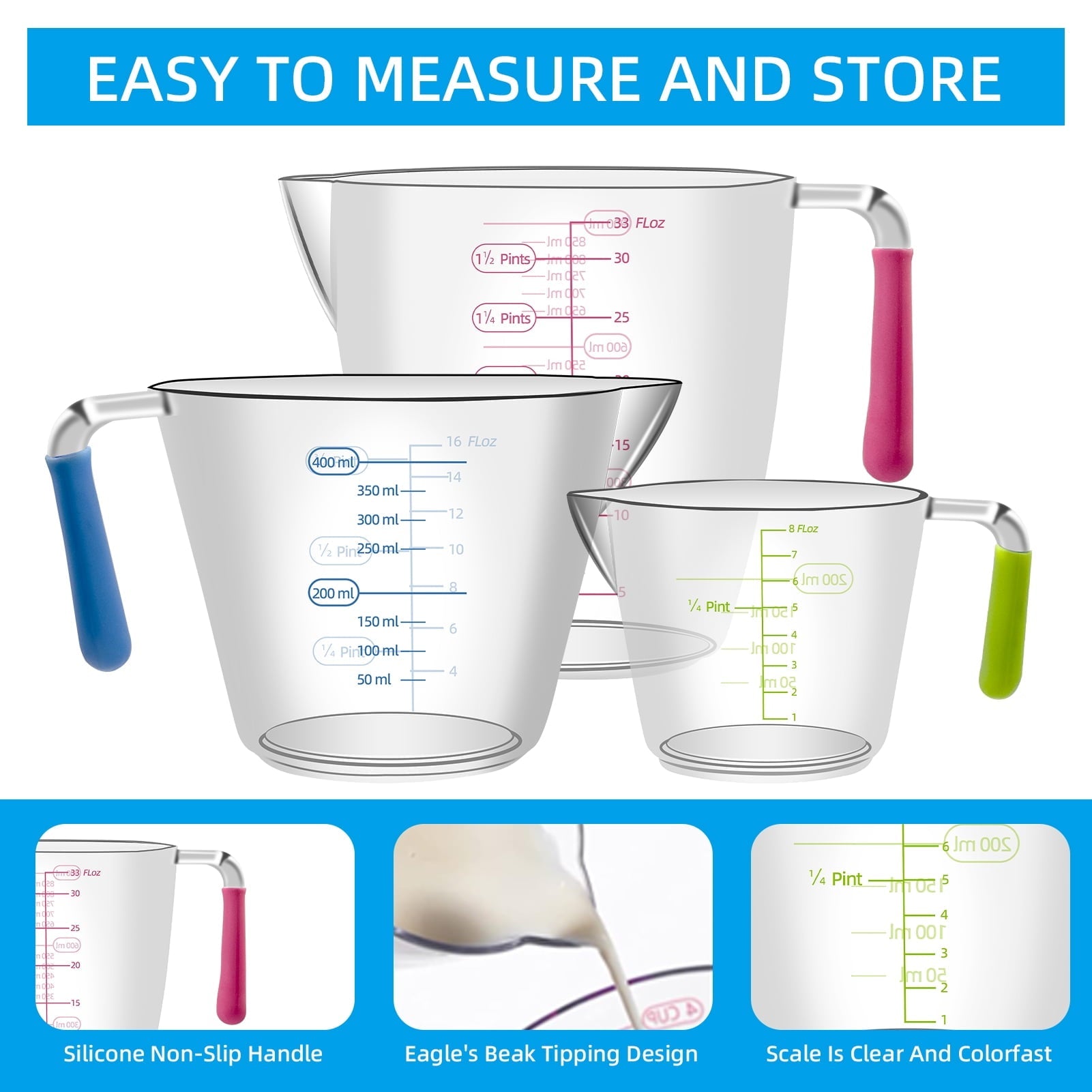 16-Piece Measuring Cups and Spoons Set, Nesting Stainless Steel Measuring Cups Spoons with 3 Plastic Measuring Cup 3 ...
