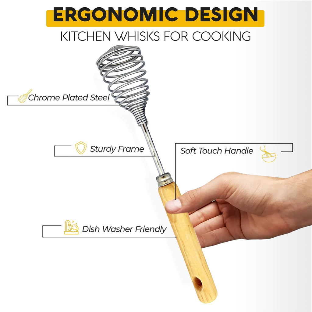 Stainless Steel Wire Whisk 11 Inch with Ergonomic Wood Handle | Egg Whisk, Sauce Whisk & Flat Whisk Combined | Space ...