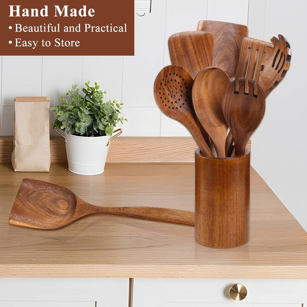 Wooden Spoons for Cooking, 8 Pcs Natural Wooden Utensil for Cooking with Non-Stick, Heat Resistant, Wood...