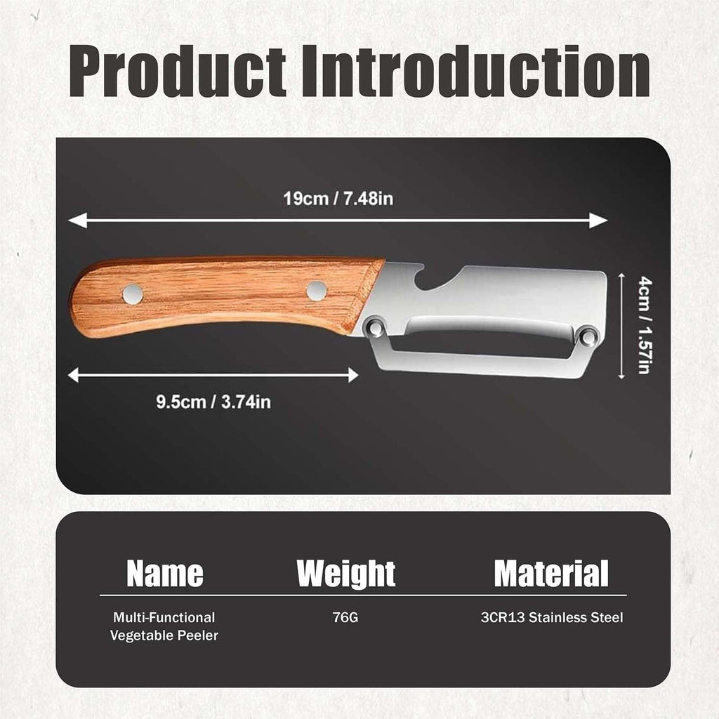 Vegetable Peeler for Kitchen | Non-Slip Wooden Handle & Bottle Opener with Stainless Steel Blade for...