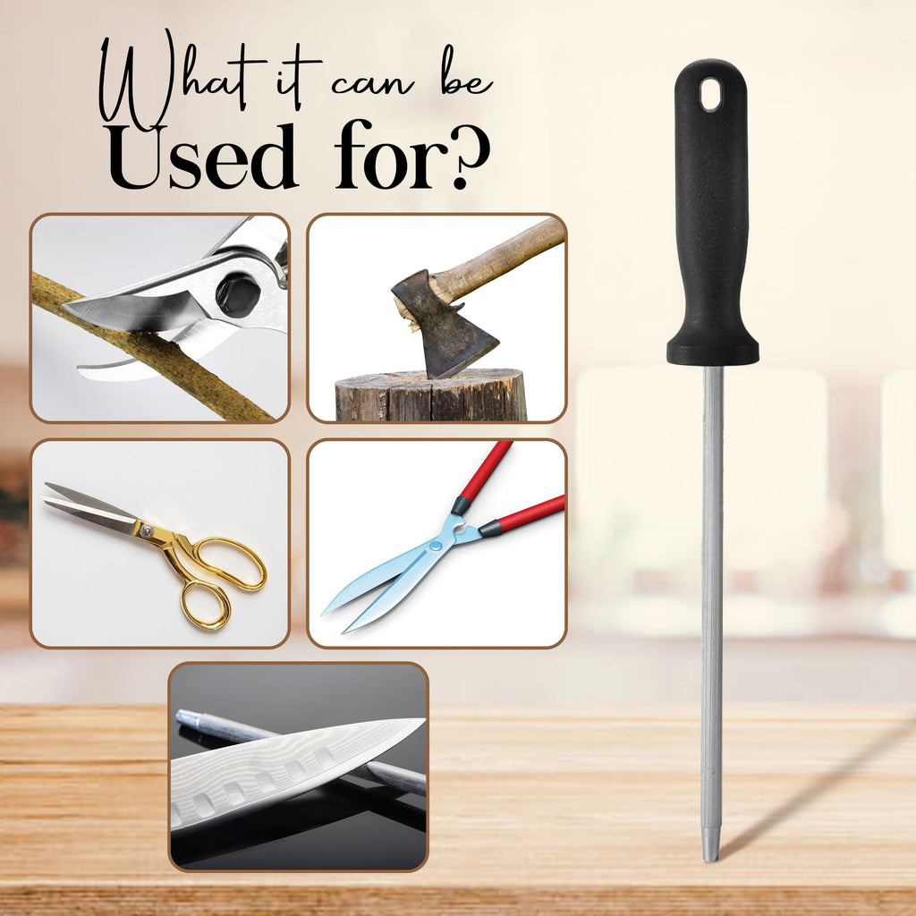 Tempered Steel Knife Sharpener 8 Inch with Ergonomic Handle, Professional Knife Sharpening Rod Sturdy & Durable, Suit...