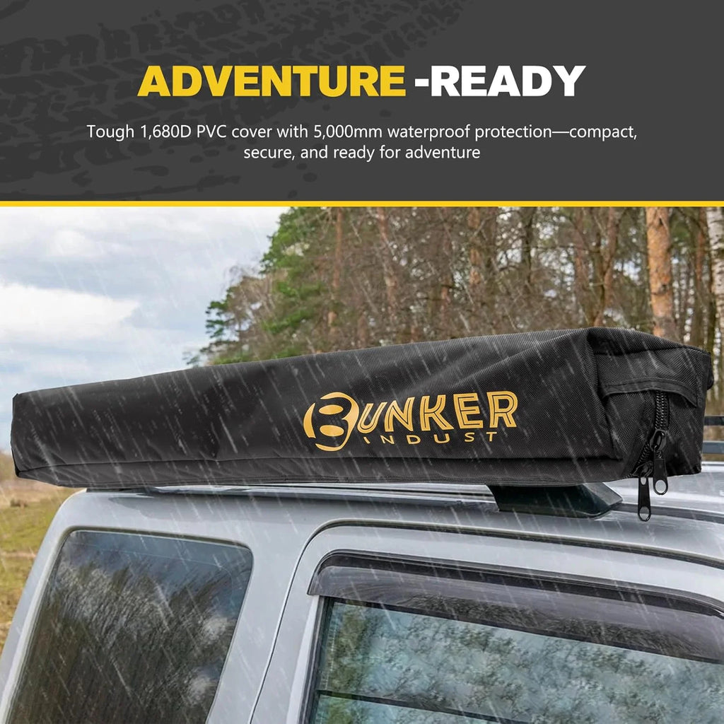 BUNKER INDUST Vehicle Side Shower Tent with Roof, Portable Outdoor Camping Privacy Shower Room Waterproof Awning, Built-in LED Light for Night, Black