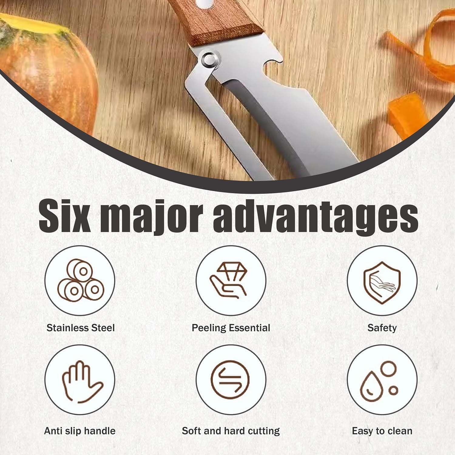 Vegetable Peeler for Kitchen | Non-Slip Wooden Handle & Bottle Opener with Stainless Steel Blade for...