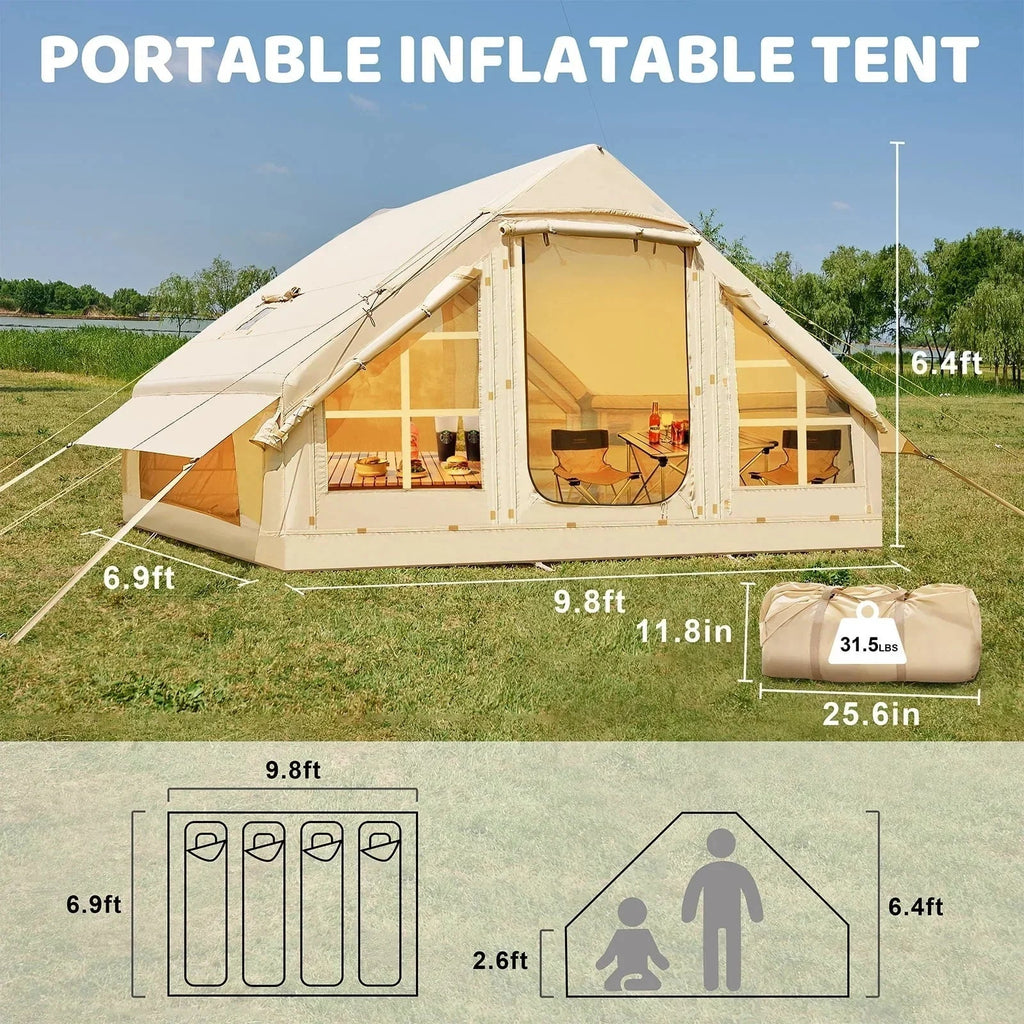6 Person Inflatable Camping Tent with Pump, 10ft x7ft Glamping Family Tent Easy Setup 4 Season Waterproof Windproof Outdoor Blow Up Tent Luxury Oxford Cabin with Mesh Windows &amp; Doors sgtnighsdesigns