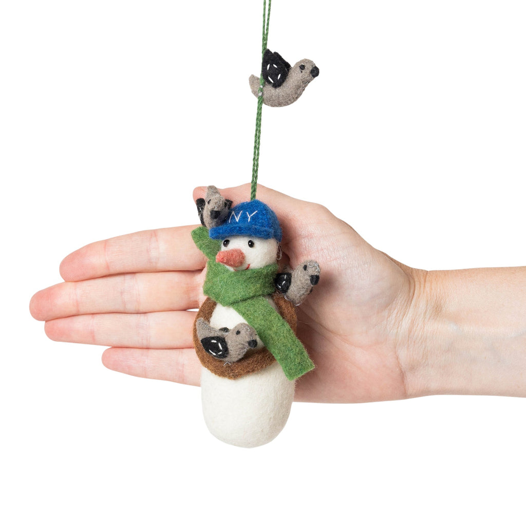 NYC Felt Ornament - Snowman with Baseball Hat