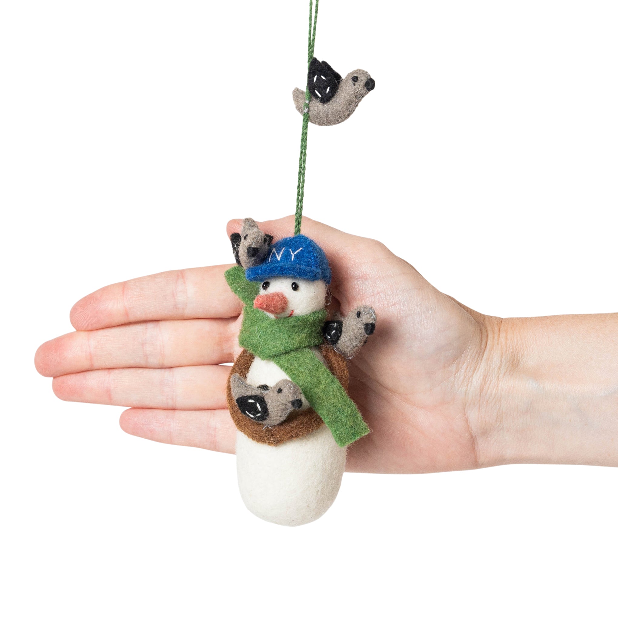 NYC Felt Ornament - Snowman with Baseball Hat